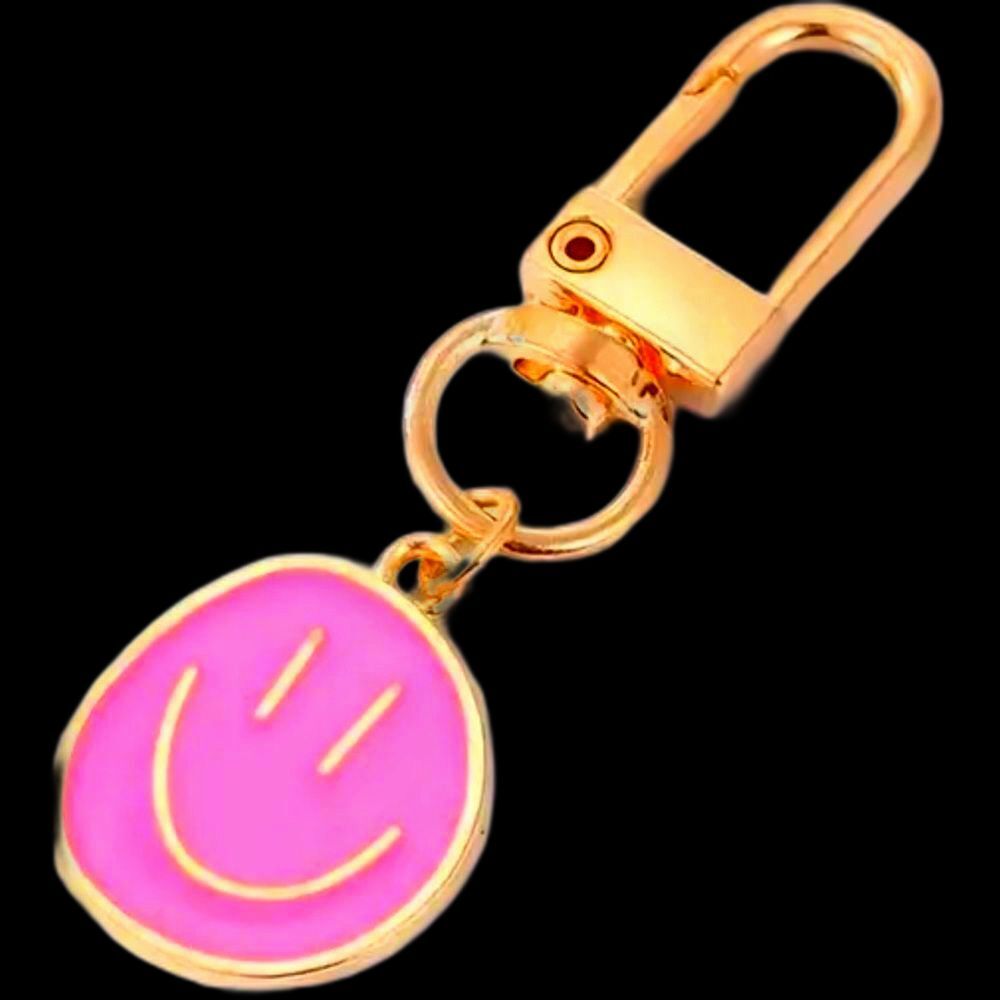 BAG CHARM Pink Smiley Face Gold Tone Keychain Zipper Pull NWOT